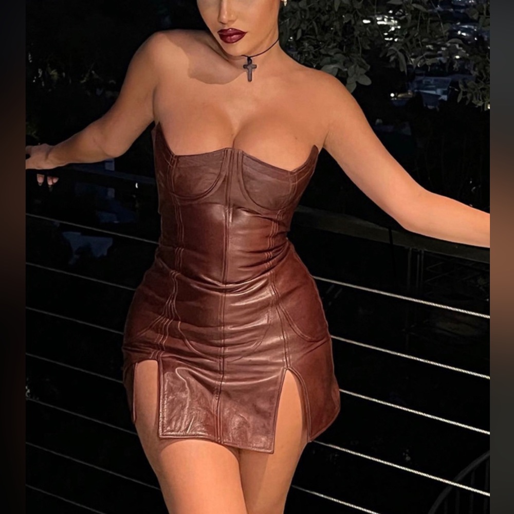 Double Slit Leather Mini